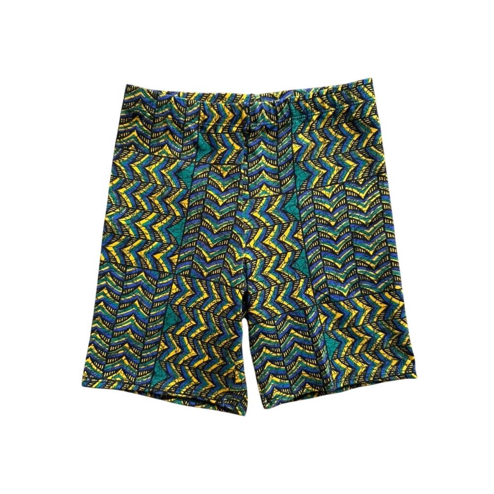 Vintage 80s 90s Dance Basics Teal Geometric Bike Shorts High Waist Cotton M
